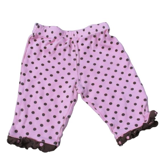Specialty Baby Pull On Sweatpants Infant Girls 3-6M Pink Brown Polka Dot Elastic - Picture 1 of 5